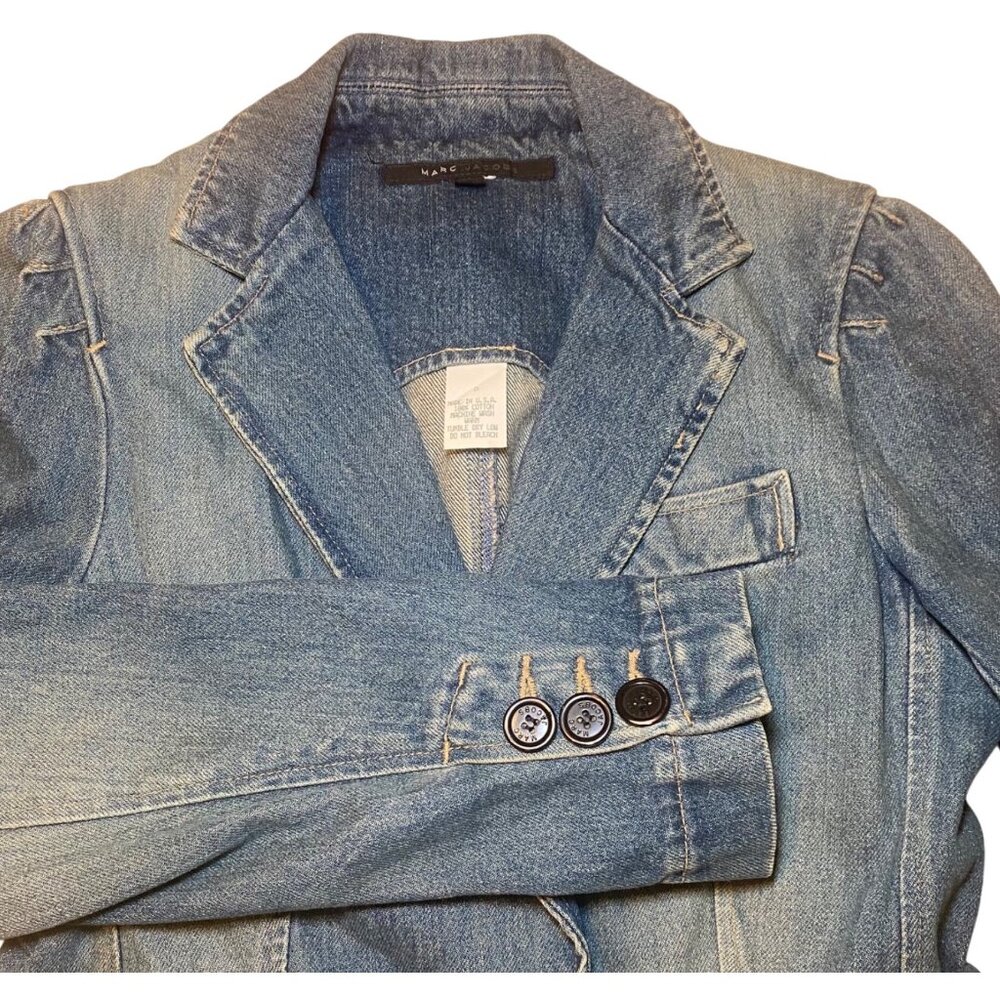 Denim Blazer Jacket Button Cuffs & Single Button Closure USA Made Distressed Y2K
